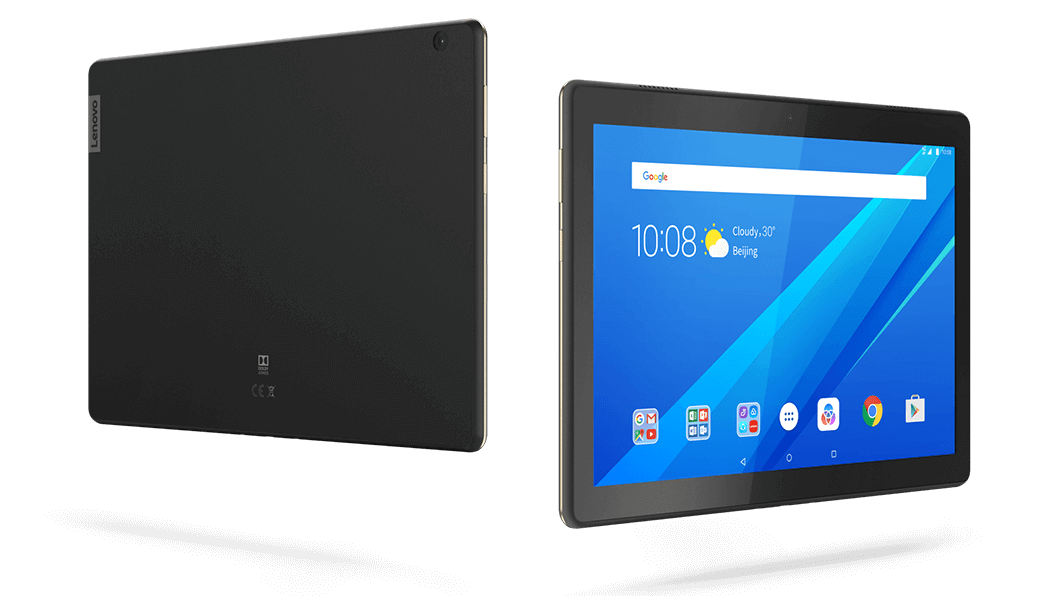 Lenovo Smart Tab M10 - Black - 32GB & Alexa Dock (No Charger) - Excellent Condition 3 Black tablet with dual views displayed.