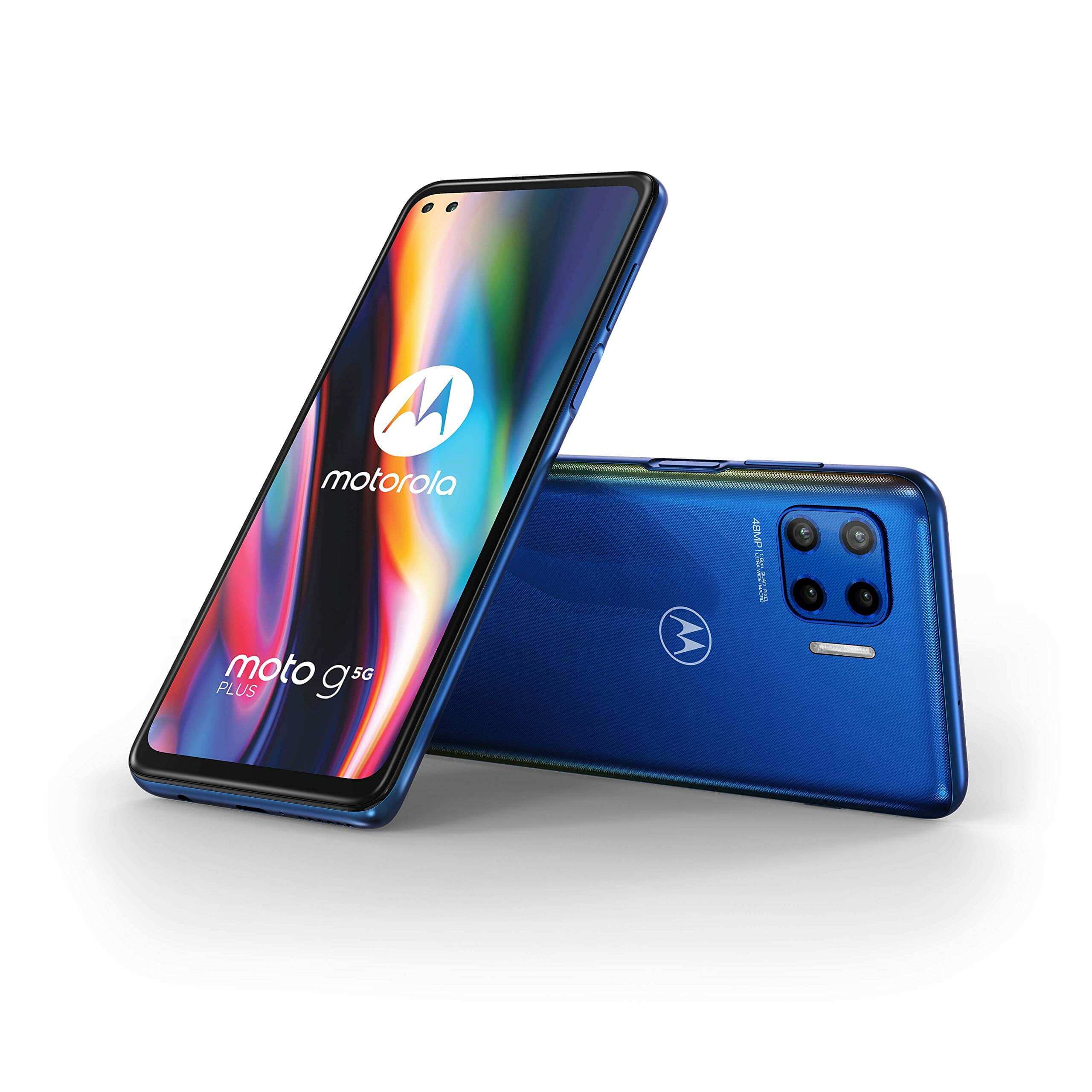 Motorola G 5G Plus - Surfing Blue - 64GB - Good 5 Blue Motorola smartphone, front and back.