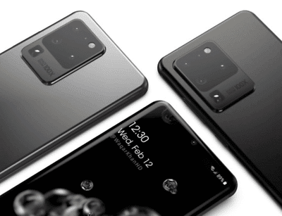 Samsung Galaxy S20 Ultra 5G - Cosmic Black - 128GB - Like New 3 Two modern smartphones on display.