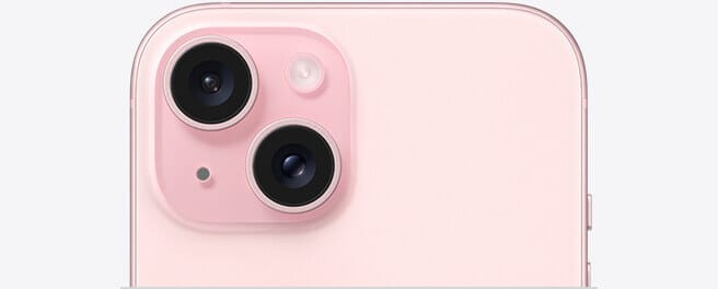 iPhone 15 - Pink - 128GB - Like New 5 Pink smartphone with dual cameras.